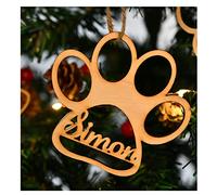 YGM Personalised Dog Paw shaped bauble Personalised Christmas Bauble christmas tree decorations | present for pet keepsake ornament Wooden Tags (C,1PCS)