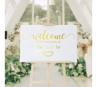 ygm Welcome to our Wedding Sign Vinyl Sticker Decal Only (BLACKBOARD NOT INCLUDED) Personalised Name Custom Text Wording Wall Art Decal (Gold,width of 56cm)
