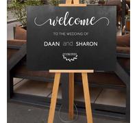 ygm Welcome to our Wedding Sign Vinyl Sticker Decal Only (BLACKBOARD NOT INCLUDED) Personalised Name Custom Text Wording Wall Art Decal (White,width of 39cm)