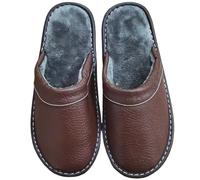 YGMNQAL Concise Plush Slippers Men's Flip-flops Clogs Winter Indoor Slides Men Furry Home Slipper Male Warm PU Leather(Brown,47-48)