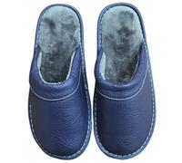 YGMNQAL Concise Plush Slippers Men's Flip-flops Clogs Winter Indoor Slides Men Furry Home Slipper Male Warm PU Leather(Blue,47-48)