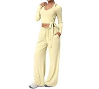 YGMNQAL Drawstring long-sleeved tank top+vest three-piece set
