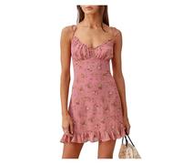 YGMNQAL Floral Dresses Floral Dress Women Summer Ruffle Hem Vacation Beach Frill Edge V Neck Sleeveless Spaghetti Dresses(Color 04,L)