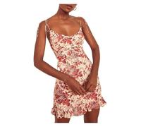 YGMNQAL Floral Dresses Summer Clothes for Women Ruffle Hem Elegant Vintage Floral Print Dress Frill Edge V Neck Sleeveless Tie Strap Sexy Mini Dress(Color 06,L)