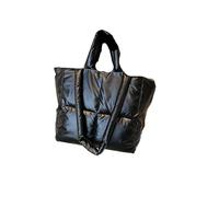 YGMNQAL Fluffy Tote Bag Large Capacity Winter Woman Down Cotton Fluffy Shopping Shoulder Side Bag Purses Waterproof Puffy Tote Padded Handbags For Women(Black)