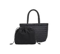 YGMNQAL Hand-woven Leather Woven Casual Vegetable Basket Bag With Inside Vintage Shopping Tote(Black)