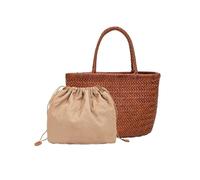 YGMNQAL Hand-woven Leather Woven Casual Vegetable Basket Bag With Inside Vintage Shopping Tote(Brown B)