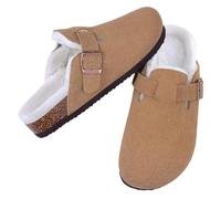 YGMNQAL Plush Lined Clogs Women Cork Footbed Men Warm Furry Slides House Sllippers Outdoor Winter Fuzzy Slippers(Gray,37)