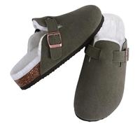 YGMNQAL Plush Lined Clogs Women Cork Footbed Men Warm Furry Slides House Sllippers Outdoor Winter Fuzzy Slippers(Green,42)
