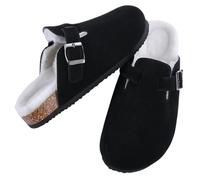 YGMNQAL Plush Lined Clogs Women Cork Footbed Men Warm Furry Slides House Sllippers Outdoor Winter Fuzzy Slippers(Black,44)