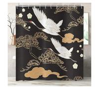 YGMNQAL Shower Curtain Traditional Pine Trees And Crane Flying Landscape Art Waterproof Bathroom Curtains, Hooks(Color-03,W180xH220cm)