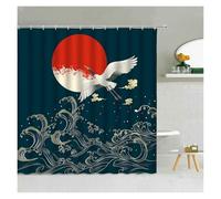 YGMNQAL Shower Curtain Traditional Pine Trees And Crane Flying Landscape Art Waterproof Bathroom Curtains, Hooks(Color-06,W150xH180cm)