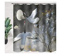YGMNQAL Shower Curtain Traditional Pine Trees And Crane Flying Landscape Art Waterproof Bathroom Curtains, Hooks(Color-05,W180xH220cm)