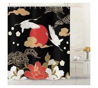 YGMNQAL Shower Curtain Traditional Pine Trees And Crane Flying Landscape Art Waterproof Bathroom Curtains, Hooks(Color-04,W300xH180cm)