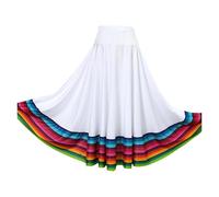 YGMNQAL Womens Flamenco Skirt Folklorico Dance Full Circle Spanish Mexican Folk Stage Performance Costume Dancewear(White 75cm,3XL)