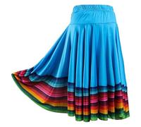 YGMNQAL Womens Flamenco Skirt Folklorico Dance Full Circle Spanish Mexican Folk Stage Performance Costume Dancewear(Sky Blue 55cm,3XL)