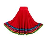 YGMNQAL Womens Flamenco Skirt Folklorico Dance Full Circle Spanish Mexican Folk Stage Performance Costume Dancewear(Red 75cm,XXL)