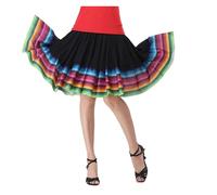 YGMNQAL Womens Flamenco Skirt Folklorico Dance Full Circle Spanish Mexican Folk Stage Performance Costume Dancewear(Black 55cm,XL)