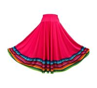 YGMNQAL Womens Flamenco Skirt Folklorico Dance Full Circle Spanish Mexican Folk Stage Performance Costume Dancewear(Hot Pink 75cm,Color 14)
