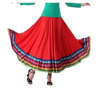 YGMNQAL Womens Flamenco Skirt Folklorico Dance Full Circle Spanish Mexican Folk Stage Performance Costume Dancewear(Red 87cm,XXL)