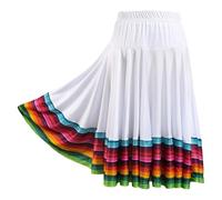 YGMNQAL Womens Flamenco Skirt Folklorico Dance Full Circle Spanish Mexican Folk Stage Performance Costume Dancewear(White 55cm,5XL)