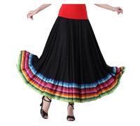 YGMNQAL Womens Flamenco Skirt Folklorico Dance Full Circle Spanish Mexican Folk Stage Performance Costume Dancewear(Black 87cm,4XL)