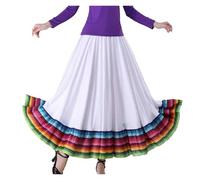 YGMNQAL Womens Flamenco Skirt Folklorico Dance Full Circle Spanish Mexican Folk Stage Performance Costume Dancewear(White 87cm,4XL)