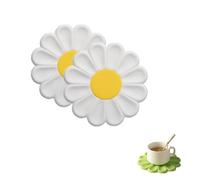 YGMXZL 2 Pack Silicone Trivet Mats,Daisy Flower Shape Heat Insulation Mat for Hot Pots and Pans,Coasters,Non-Slip Mat,Flexible (White, 22CM)