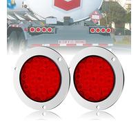 Ygmylandbb 2Pcs Round led Trailer Tail Lights, Round Led Tail Lights, Round Led Lights Trailer Truck Taillights Chrome Bezels Wiring Plug Kit (16LED) (Red)