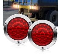 Ygmylandbb 4 Inches Round 24 LED Trailer Tail Light, Trailer Reverse Backup Lights,（only DC 24V） Sealed Waterproof led Reverse Fog Lights Compatible with Trucks RV, Chrome Bezel, 2Pcs (Red)