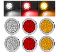 Ygmylandbb 4" Round LED Tail Lights, 16PCS LEDs, Chrome Bezel, Red, White, Yellow, Compatible with Trucks, RVs, 12-24V, 6Pcs