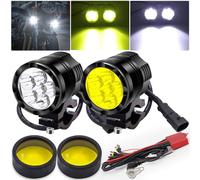Ygmylandbb LED Motorcycle Fog Lights Kit Auxiliary Driving Light Amber White Dual Color Strobe Modes, 12V24V Motorcycle Auxiliary Spot Lights Kit with Switch Wiring Harness Mount Brackets, 2PCS