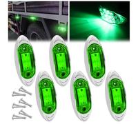 Ygmylandbb LED Trailer Marker Light Truck Side Marker Light 6LED Clearance Marker Lamp for Heavy Duty Truck Trailer RV Cab Boat Bus Lorry, Chrome Bezel, Oval, Green, 12V 24V, 6 Pcs