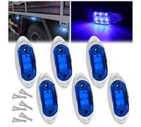 Ygmylandbb LED Trailer Marker Light Truck Side Marker Light 6LED Clearance Marker Lamp for Heavy Duty Truck Trailer RV Cab Boat Bus Lorry, Chrome Bezel, Oval, Blue, 12V 24V, 6 Pcs