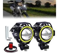 Ygmylandbb Motorcycle LED Driving Fog Lights, Motorcycle Driving Lights Led, Motorbike Auxiliary Spot Lights with White Halo Ring and Switch 12V/24V 2Pcs