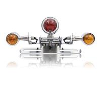 Ygmylandbb Motorcycle Tail Light, Integrated Brake Turn Signal Running lamp, Universal License Plate Lights, Metal Bullet Shape 12V Rear Tail Light, Red and Amber 1Pcs (Silver)