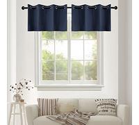 YGO Thermal Insulated Blackout Kitchen Valances Energy Efficient Grommet Top Valance Drapes for Small Window Navy Double Panels W52 x L18 Inch