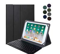 YGoal Keyboard Case for All 9-10.8 inch tablet including Vankyo MatrixPad S30, French AZERTY Layout 7 Colors Backlit Wireless Keyboard PU Leather Keyboard Stand Case Cover, Black