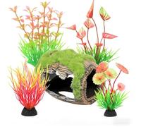 YgonziRuvc 5Pcs Aquarium Ornaments Set, Fish Tank Decorations with Broken Barrel and Aquarium Plants, Hideaways for Small and Medium Aquariums