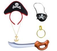 YgonziRuvc 5Pcs Kids Pirate Costume Set, Pirate Hat, Eye Patch, Earrings, Necklace & Inflatable Sword, Reusable Pirate Accessories Kids for Halloween Fancy Dress Birthday Party Role Play