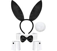 YgonziRuvc Bunny Costume 5-Piece Set with Bunny Ears, Collar & Bow Tie - Easter Bunny Costume & Playboy Bunny Costume Adult for Women, Soft Bunny Outfit for Party Accessories,