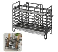 YgonziRuvc Cutlery Drainer, 3 Compartment Utensil Holder Drainer for Kitchen Countertop, Space Saving Cutlery Caddy with Drainage Holes, Grey, 20.9 x 14.8 x 8.2 cm