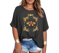 YGOODM Womens Plus Size Summer Tops Oversized Half Sleeve Crew Neck T Shirts Loose Fit Tee Top Flowy Casual Blouses XL-5XL, Butterfly Grey, 3XL Plus