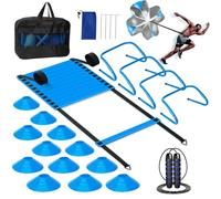 YGORTECH Agility Ladder, Soccer Training Equipment Set, 4 Agility Hurdles, 20ft Speed Ladder, Running Parachute, 12 Football Cones, Jump Rope | Soccer Basketball Athletes Speed Training Blue