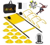 YGORTECH Agility Ladder Speed Training Equipment Set-20ft Agility Ladder,12 Soccer Cones,4 Hurdles, Jump Rope, Running Parachute, Football Soccer Basketball Training Equipment for Kids, Youth, Adults