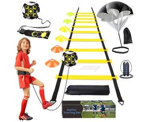 YGORTECH Football Training Equipment, Speed Agility Training Set, Football Kick trainer, Agility Ladder, Resistance Parachute, 6 Disc Cones & Jumping Rope, Football Skills Equipment for Kids+Gift Box