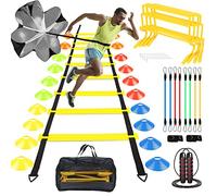 YGORTECH Speed Agility Training Set, Football Training Equipment, Agility Ladder, Resistance Parachute, 20 Disc Cones, Leg Resistance Bands, 4 Adjustable Hurdles, Jumping Rope & Carry Bag