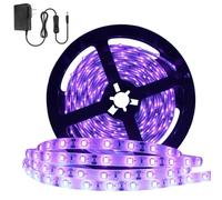 YGS-Tech 24 Watts UV Black Light LED Strip, 16.4FT/5M 3528 300LEDs 395nm-405nm Non-Waterproof Blacklight Night Fishing Implicitly Party with 12V 2A Power Supply