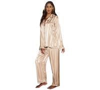 YGSGJSP Satin Pyjama Set Stripe Long Sleeve Trouser Pijamas Suit Women 2PCS Pajamas Set Sleepwear Spring Summer Satin Nightwear Loose Homewear Loungewear(Champagne,M)