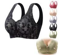 YGSIKY Bra for Seniors 2024,Full Coverage Front Closure Lace Bra, Zero Feel Corset Bras Women,Comfortable Daisy Bra for Seniors (Black,L)
